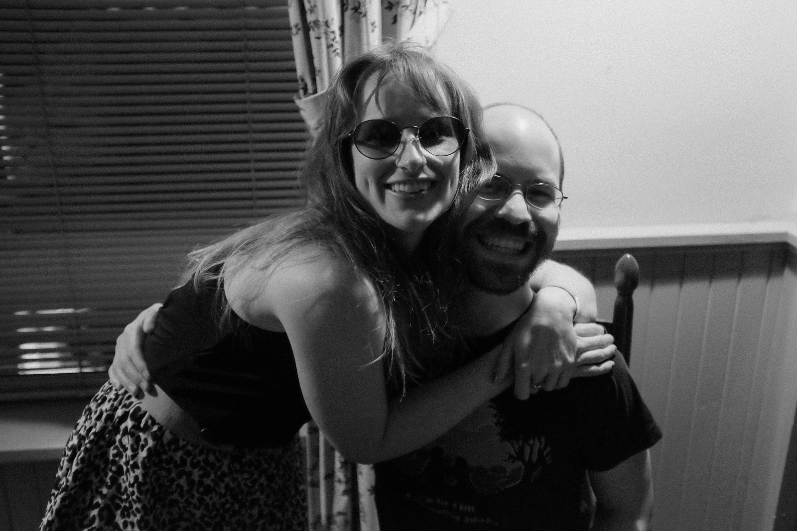 Joyful Embrace in Black and White