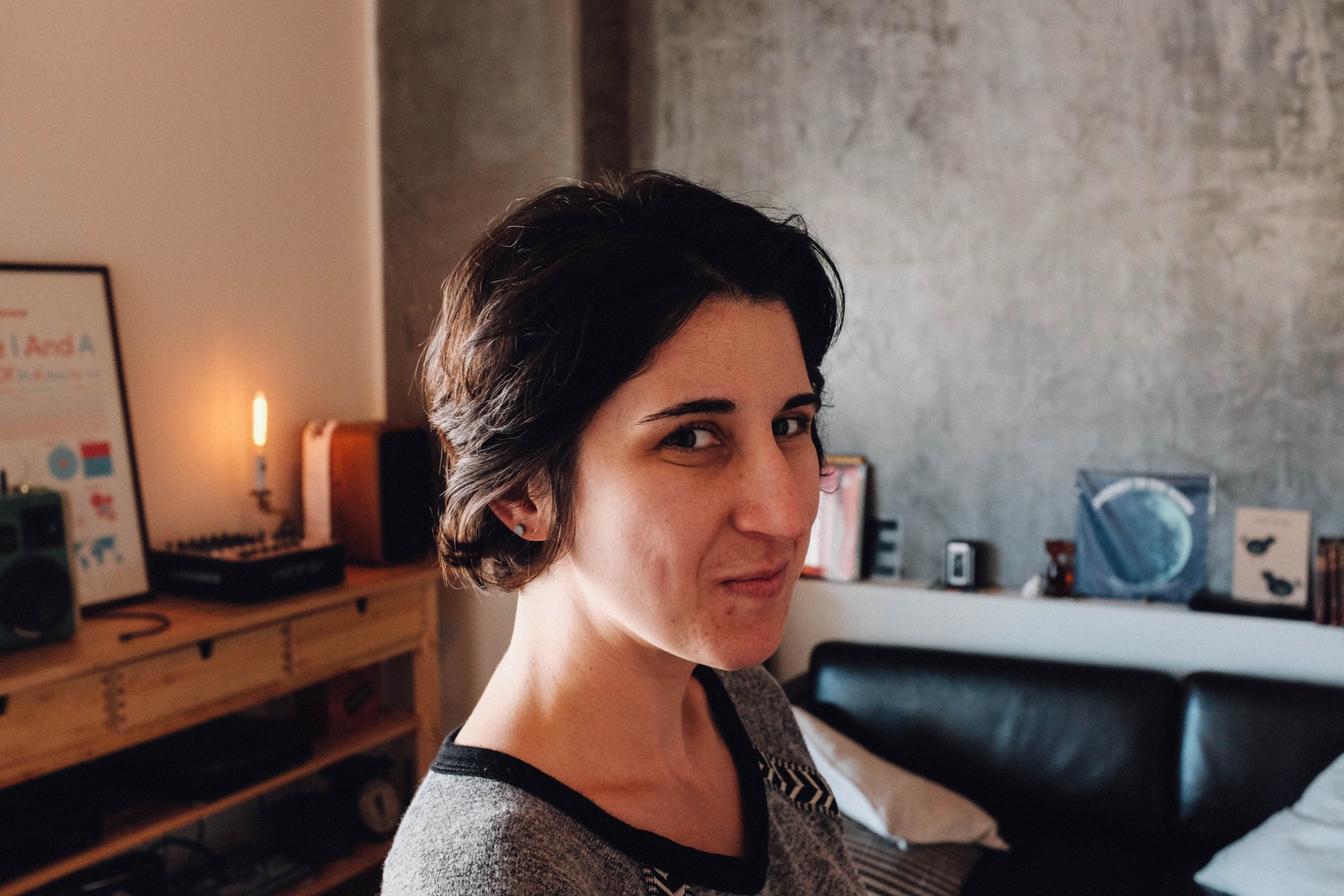 Contemplative Smile in a Studio