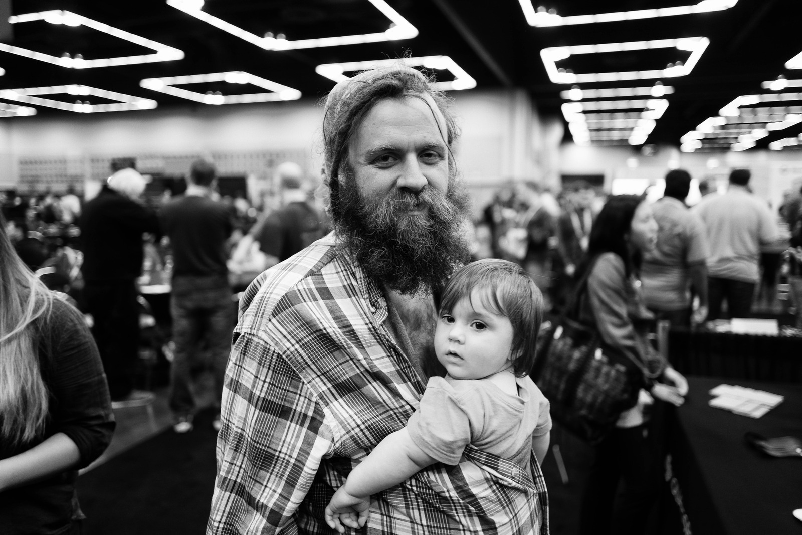 Dad and Child in a Crowd