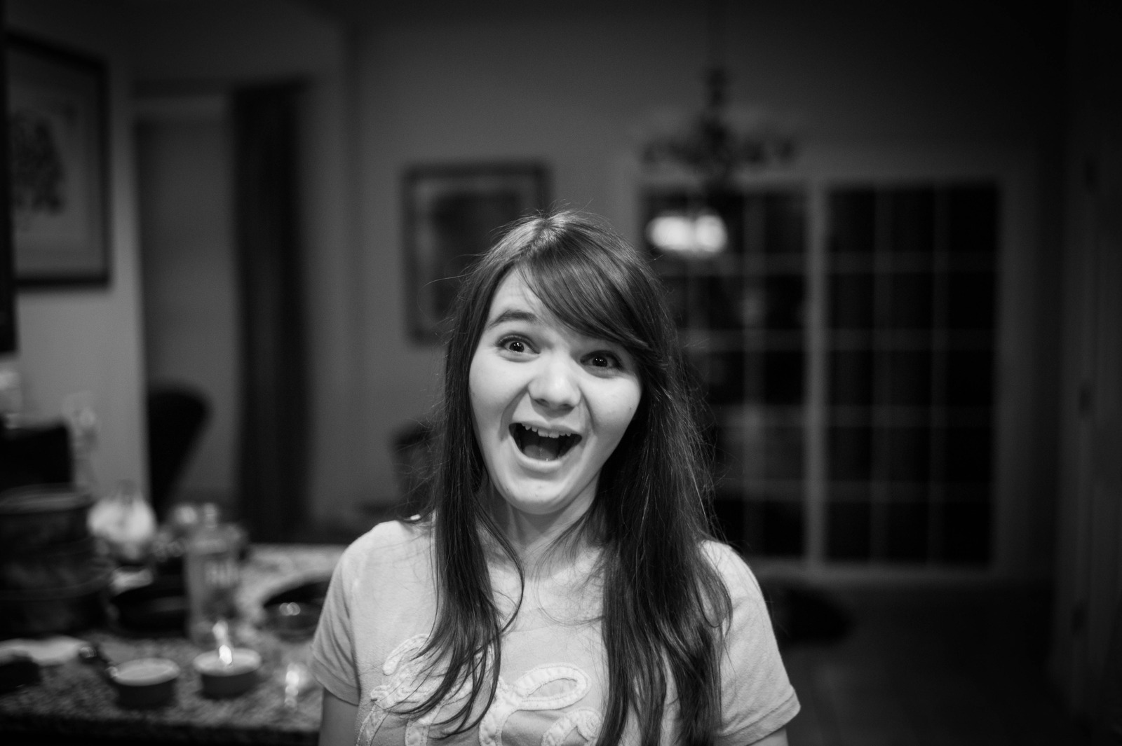 Joyful Surprise in Monochrome