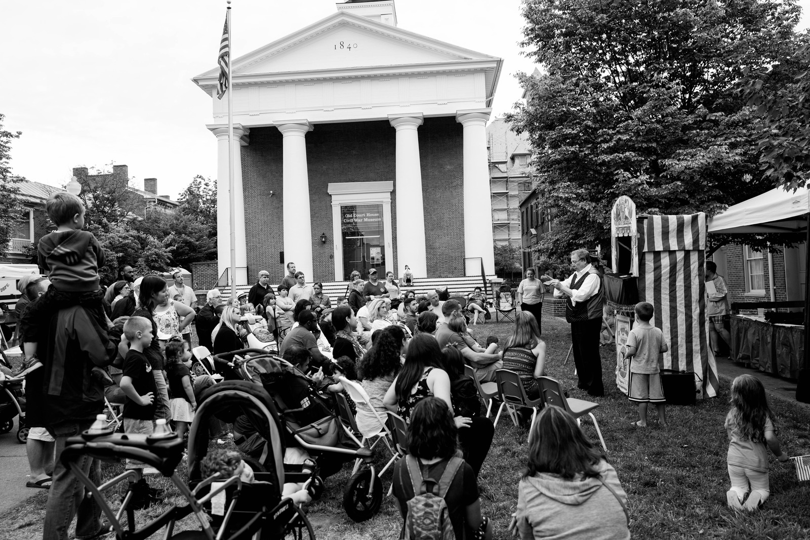 Community Gathering in Black and White