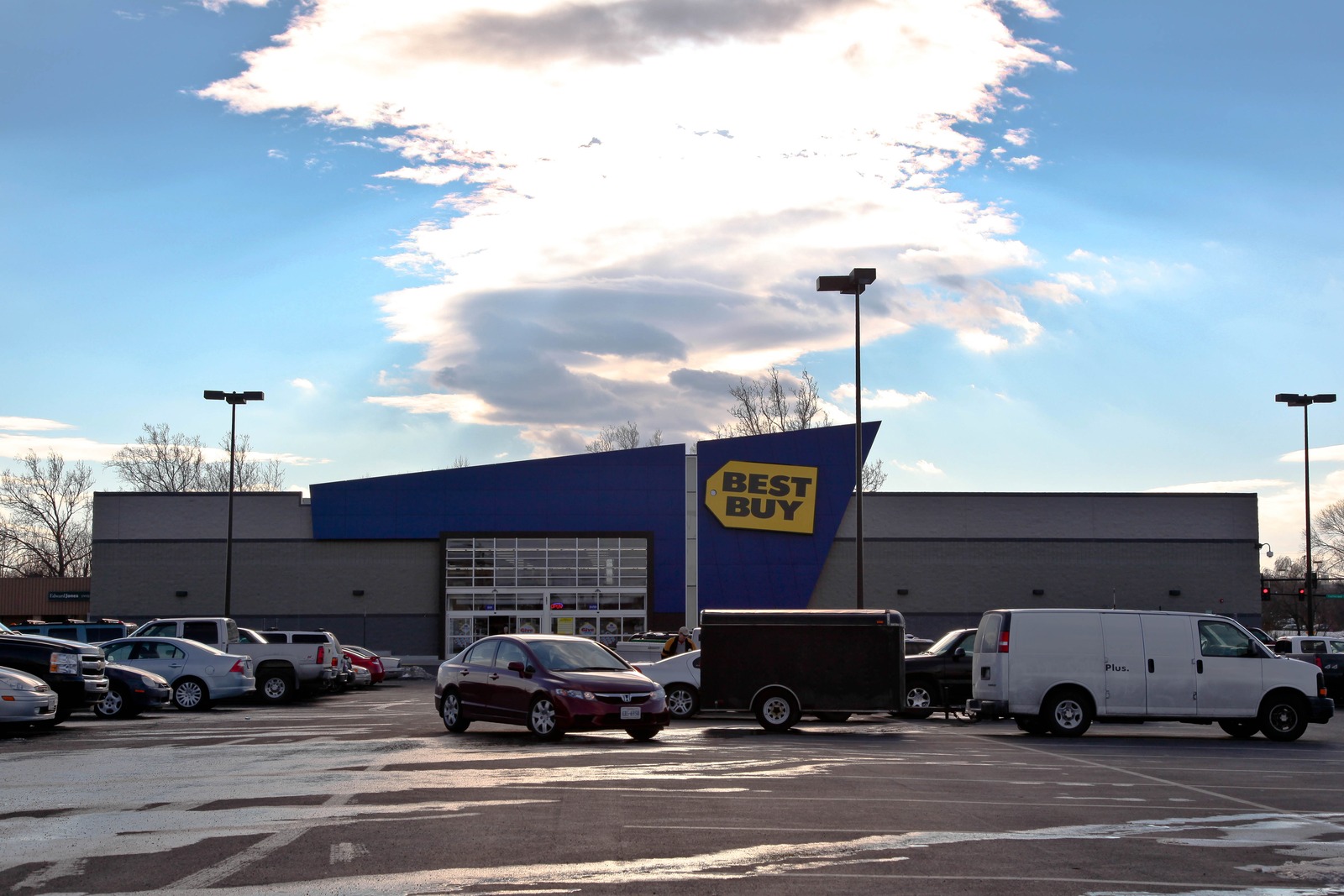 Retail Scene Under Blue Skies