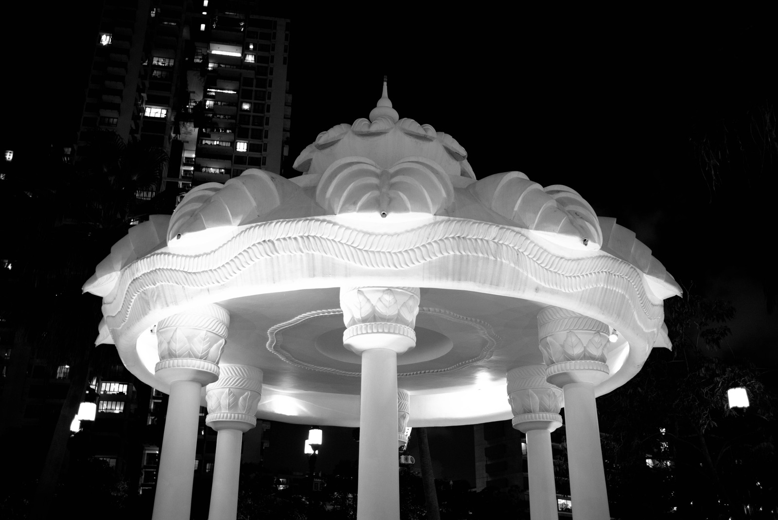 Illuminated Gazebo at Night