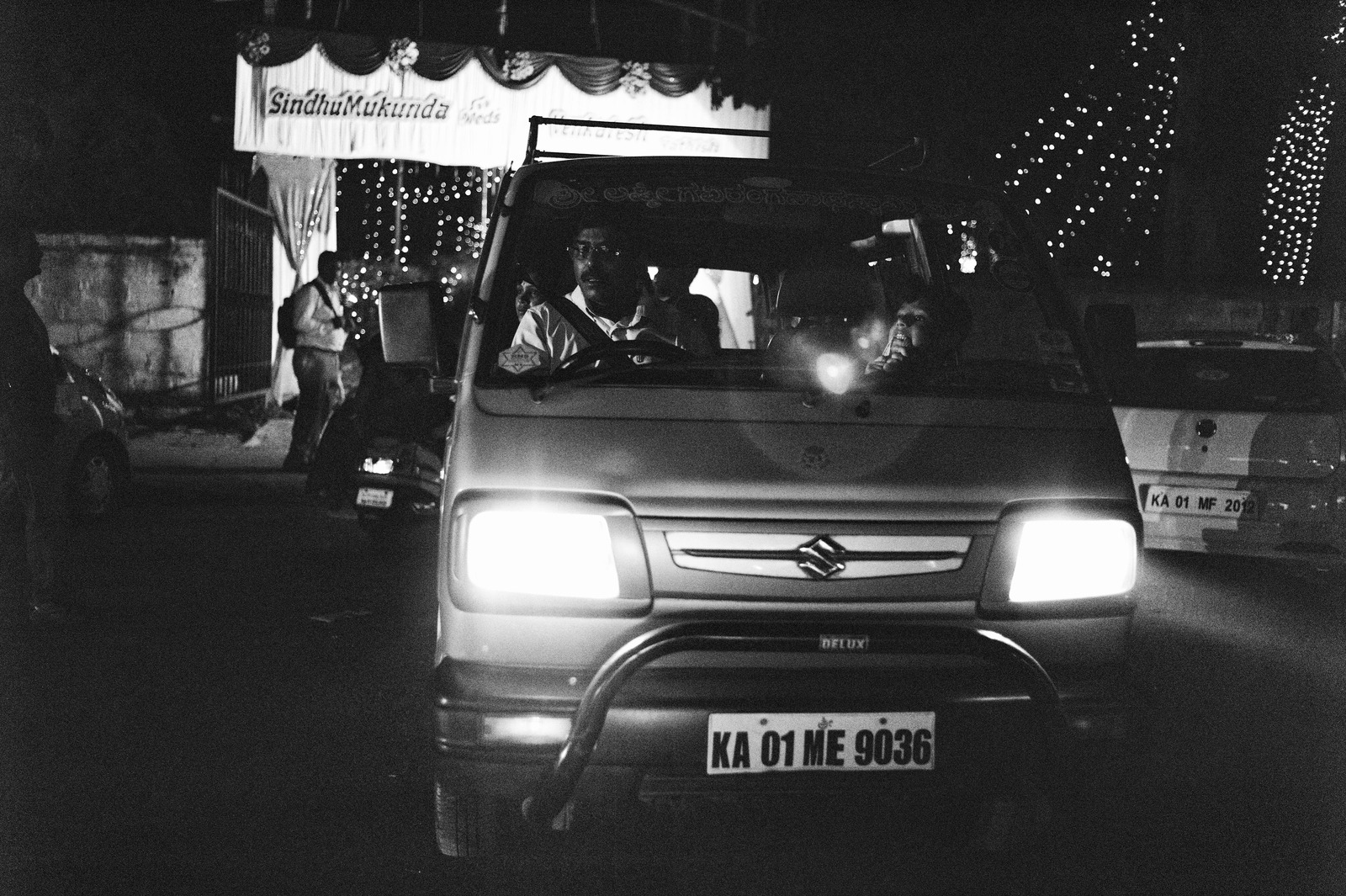 Night Drive in Black and White