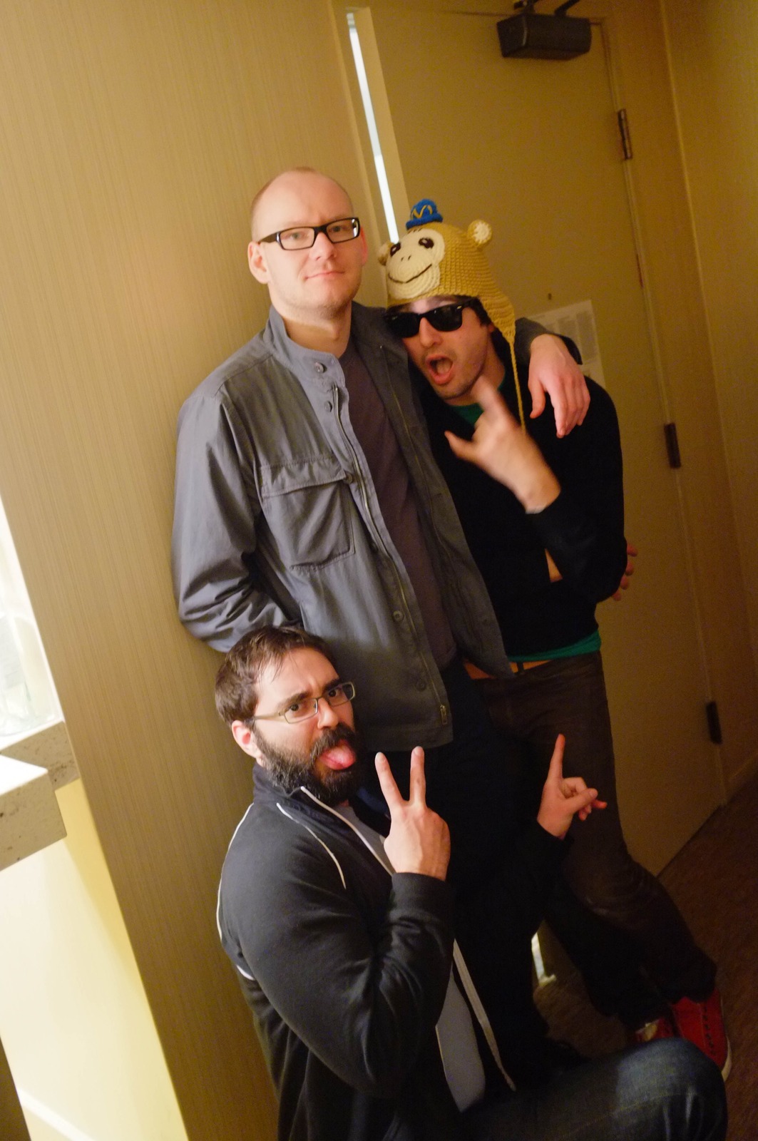 Playful Friends in a Hallway