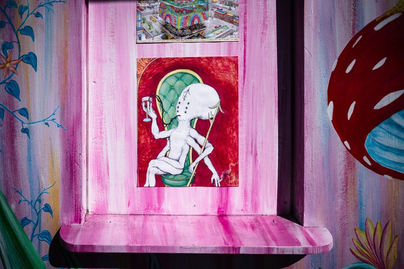 Whimsical Art on Pink Background