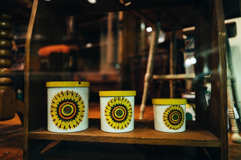 Cheerful Canisters in a Vintage Shop