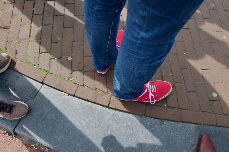 Vibrant Soles on a Cobblestone Path