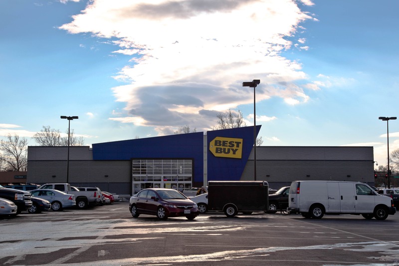 Retail Scene Under Blue Skies