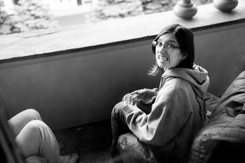 Candid Joy on the Balcony