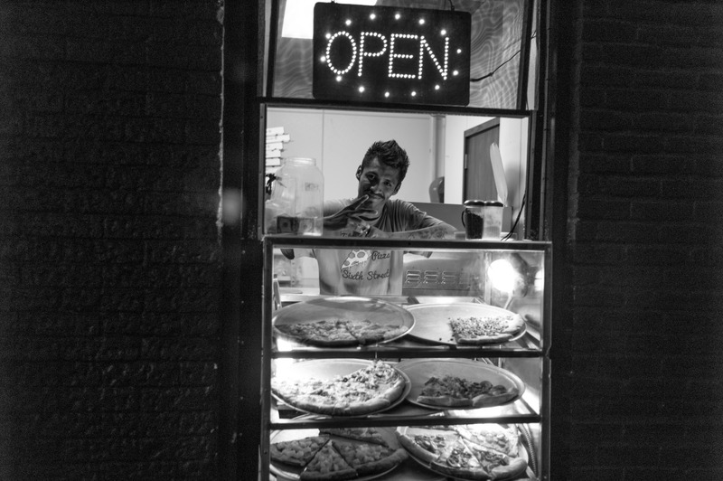 Nighttime Pizza Stand