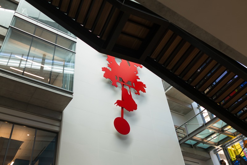 Red Emblem in Modern Space