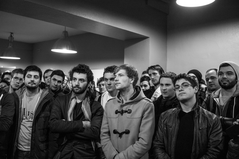 Engaged Crowd in Monochrome