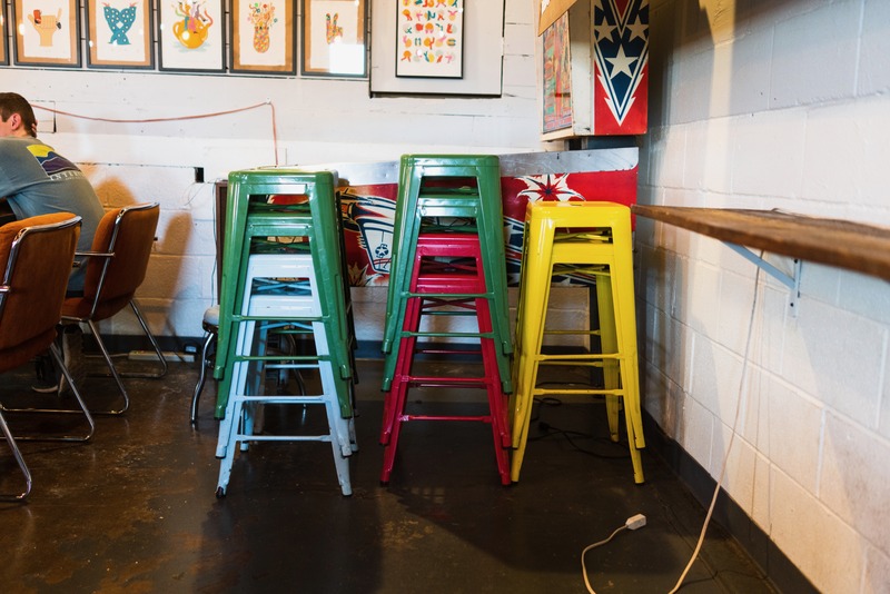 Colorful Stools in a Café